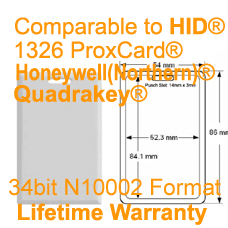 Clamshell Proximity Card-34bit N10002 Honeywell (Northern) Quadrakey HID Prox II 1326